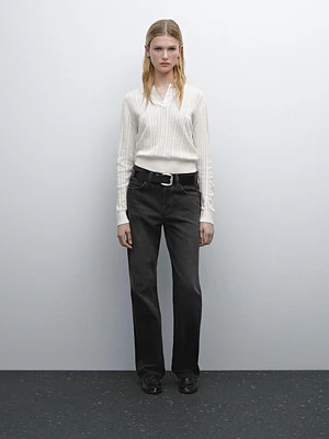 Pull en maille de coton mélangé à col polo