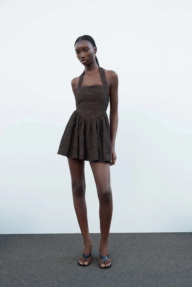 TEXTURED HALTER DRESS