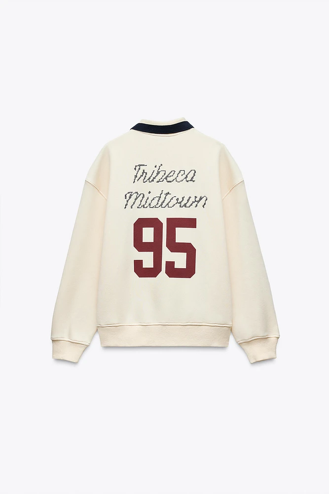TEXT DETAIL POLO COLLAR SWEATSHIRT