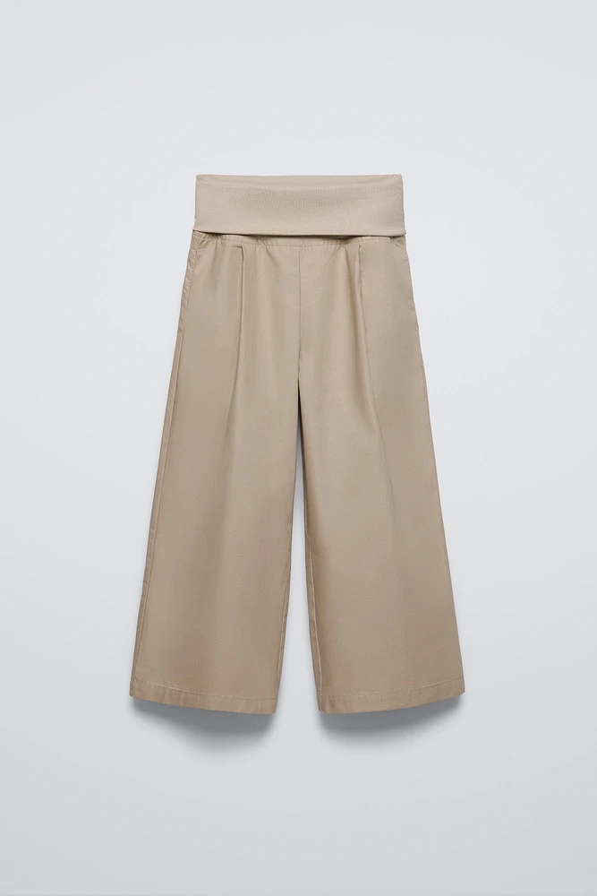 PANTALON EN POPELINE AVEC TAILLE CÔTELÉE