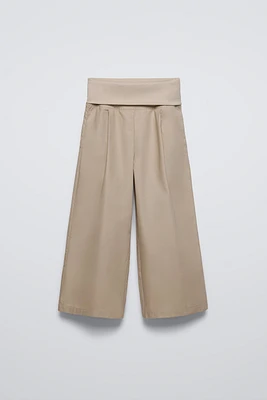PANTALON EN POPELINE AVEC TAILLE CÔTELÉE
