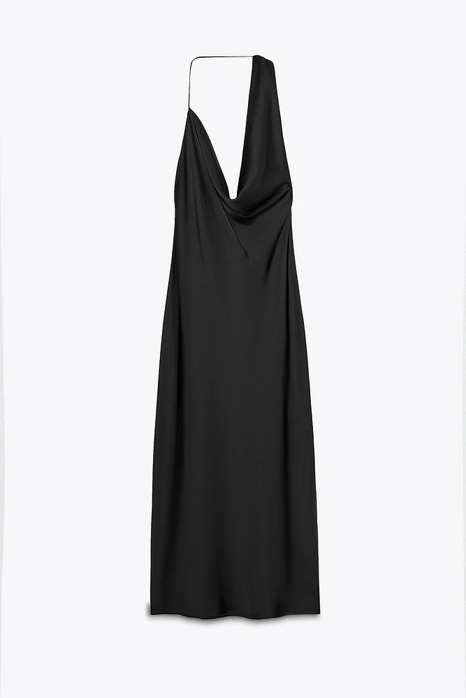 ASYMMETRIC SATIN MIDI DRESS