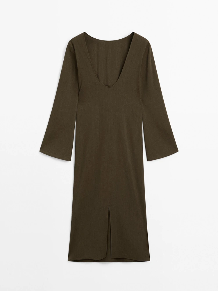 Linen blend midi dress with back detail