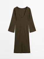 Linen blend midi dress with back detail