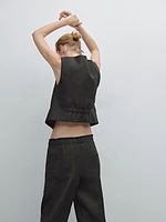 Veste sans manches chinée 100 % lin