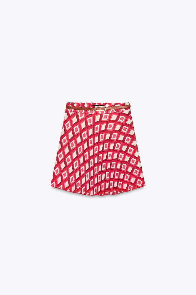 MINI JUPE À IMPRIMÉ GÉOMÉTRIQUE AVEC CEINTURE
