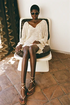 POINTELLE KNIT RUFFLE DRESS