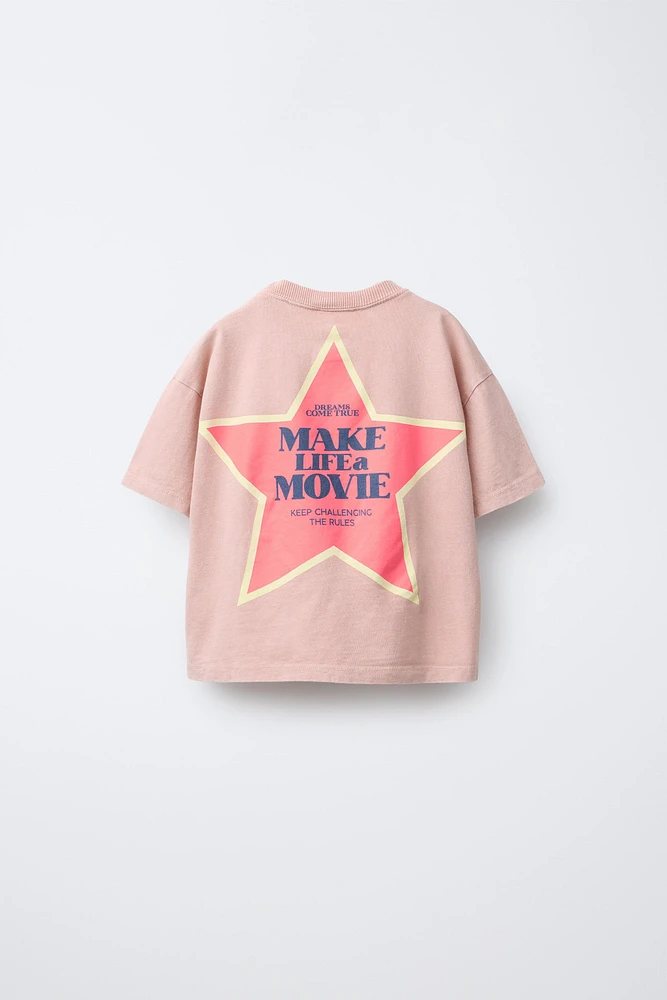 T-SHIRT EFFET DÉLAVÉ ÉTOILE ET INSCRIPTION