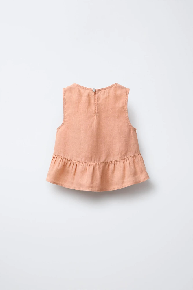100% LINEN PEPLUM BLOUSE
