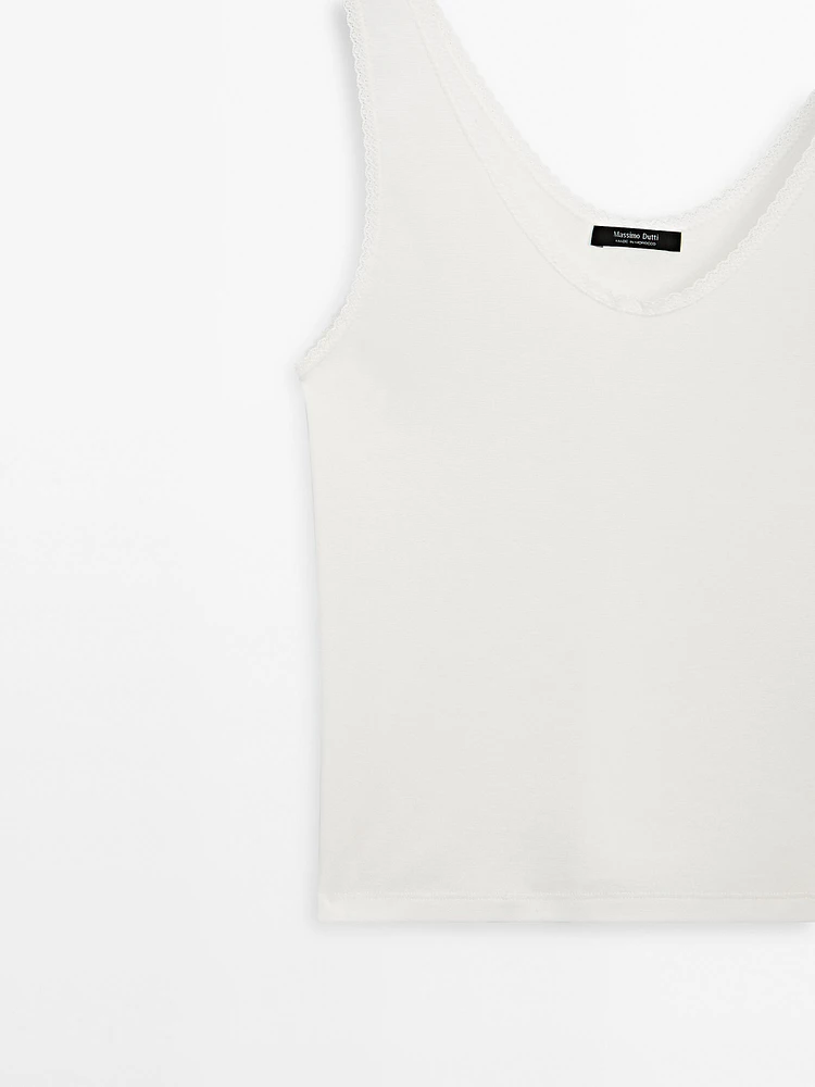 Top à dentelle en coton mélangé