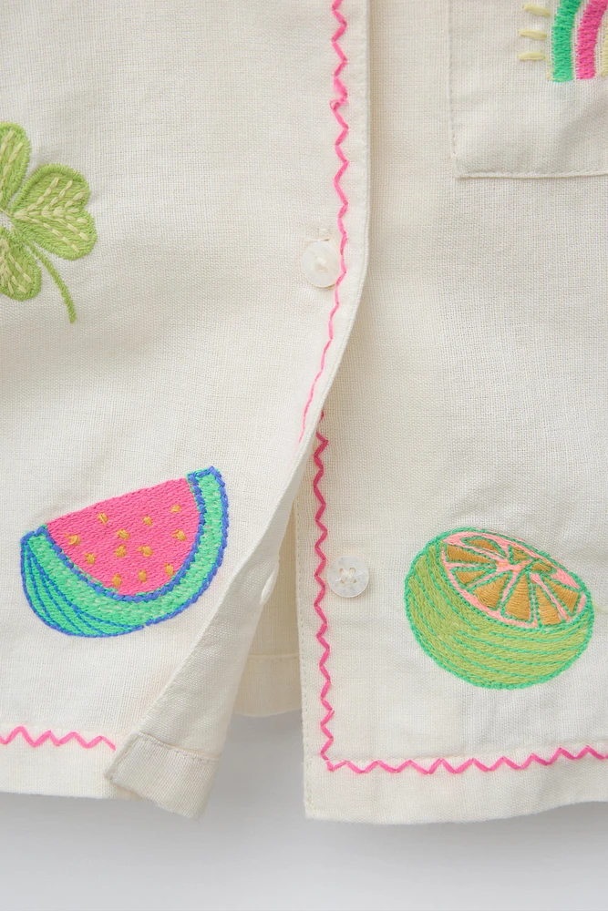 SHIRT WITH DIFFERENT EMBROIDERY AND LINEN