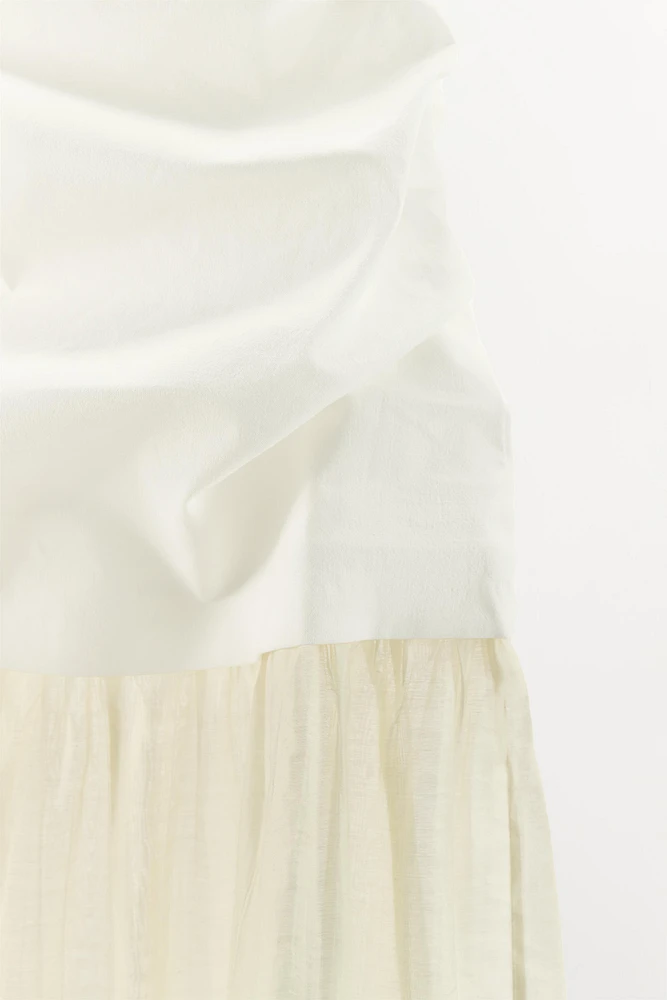 COMBINATION STRAPLESS MIDI DRESS