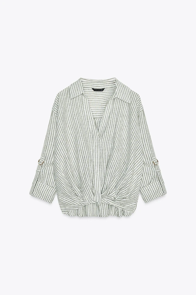 KNOTTED LINEN BLEND SHIRT