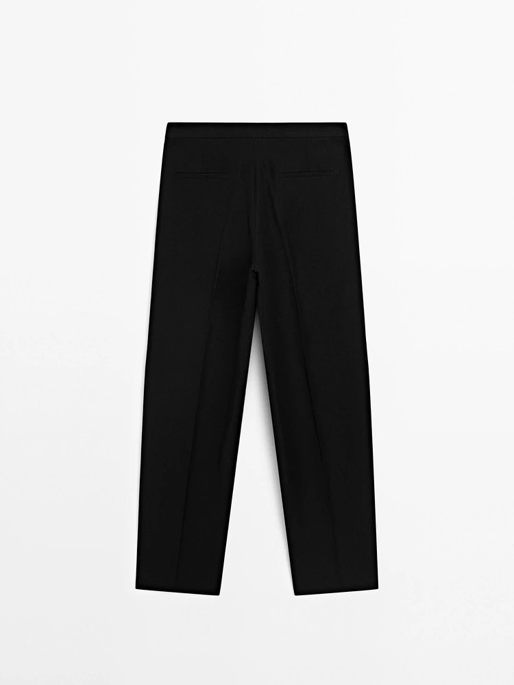 Straight fit flowing linen blend trousers