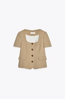 SHORT SLEEVE BLAZER WITH SHOULDER PADS