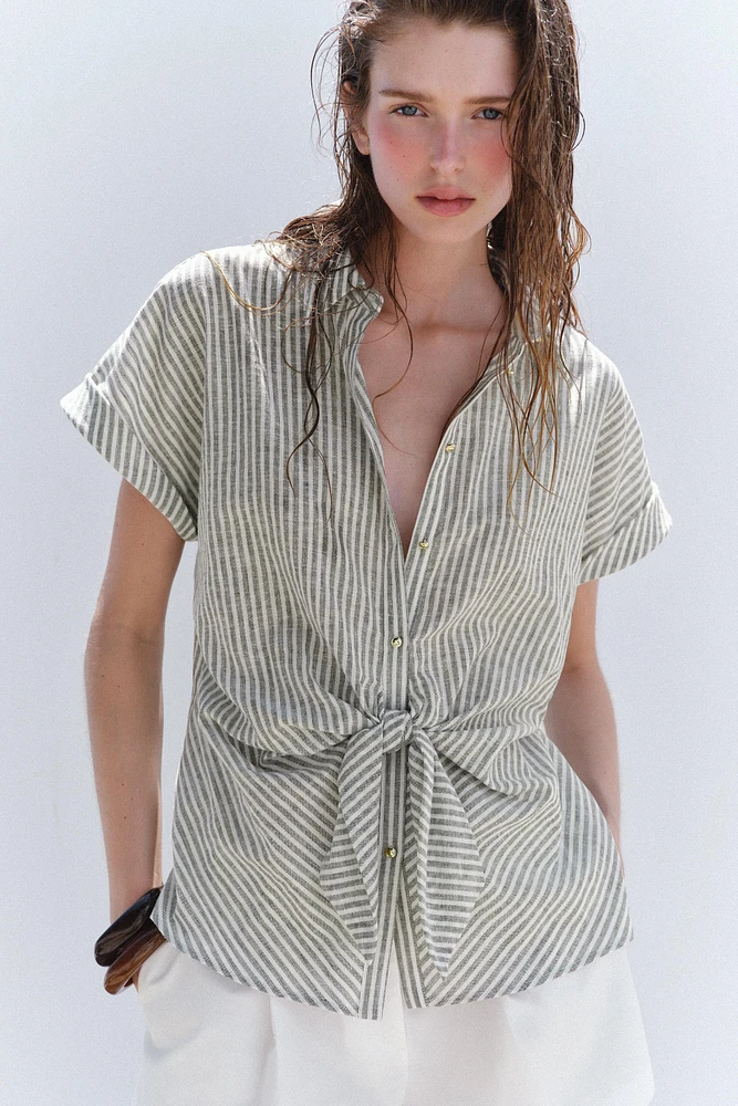 CHEMISE À RAYURES NŒUD AVEC LIN