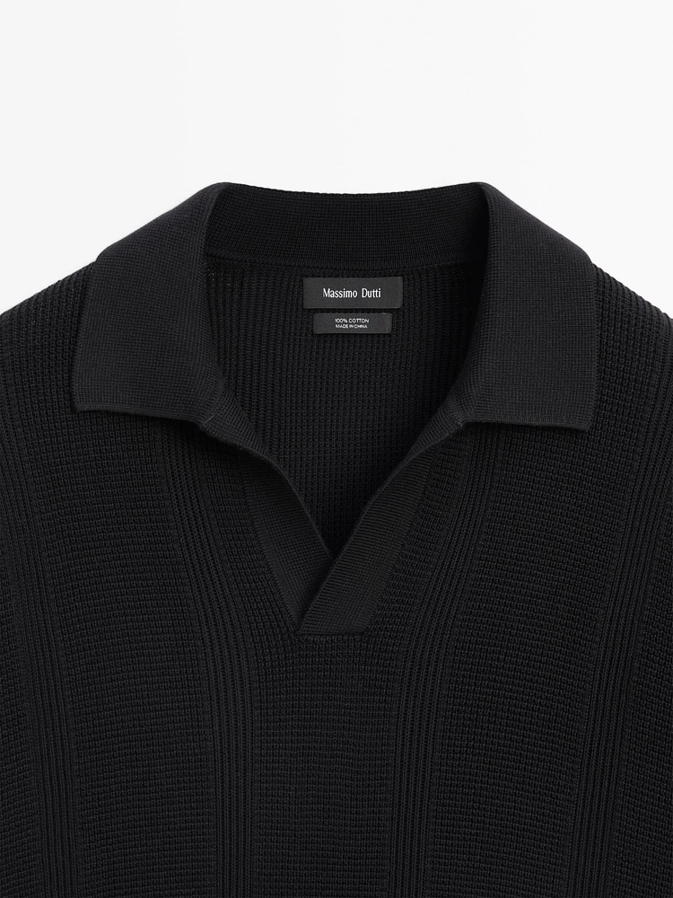 Short sleeve cotton knit polo shirt