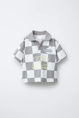 PLAID TEXT POLO SHIRT