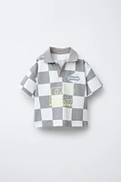 PLAID TEXT POLO SHIRT