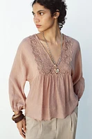 TEXTURED CROCHET BLOUSE