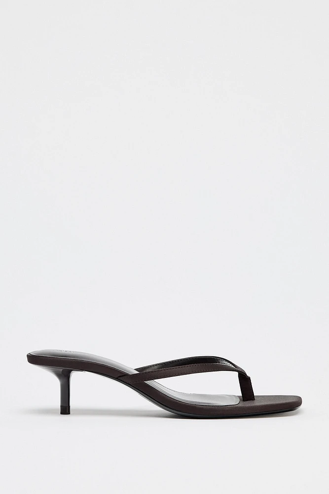 SATIN KITTEN HEEL SANDALS