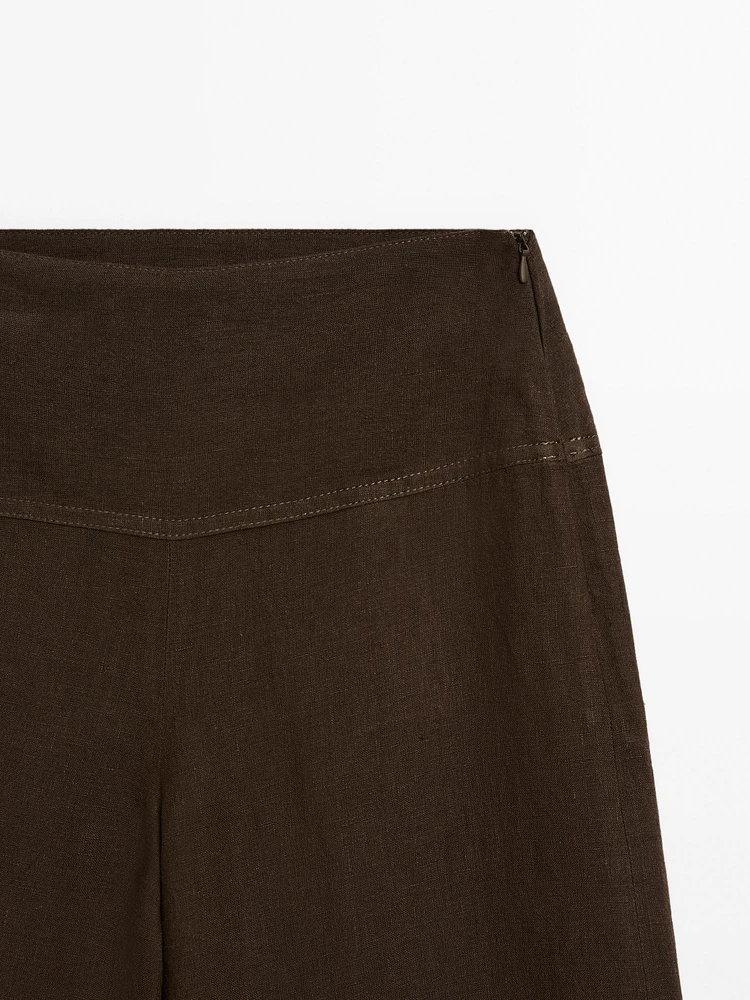 High-waist wide-leg linen trousers