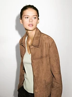 Suede leather jacket with lined buttons