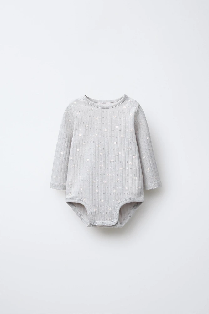 POINTELLE PRINT BODYSUIT AND JACKET SET