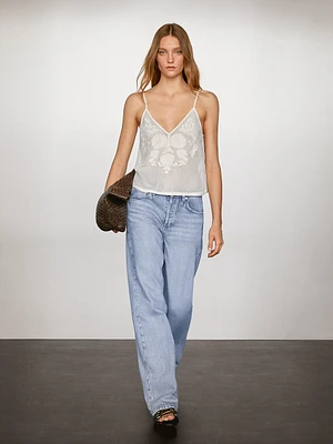 Strappy crop top with embroidered detail