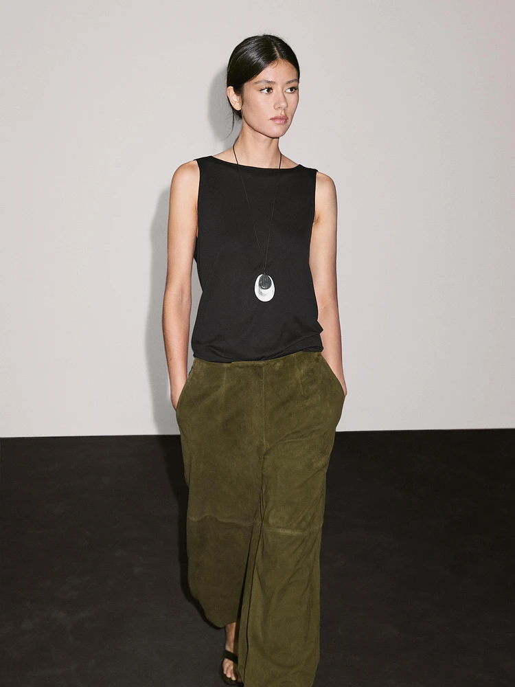 Pantalon balloon en cuir finition daim