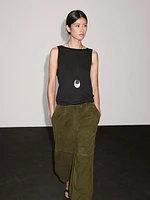 Pantalon balloon en cuir finition daim