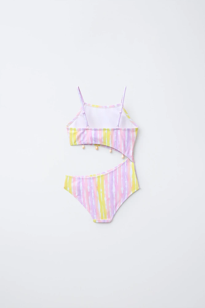 6-14 YEARS/ TIE DYE SWIMSUIT WITH SHELL CUT OUT