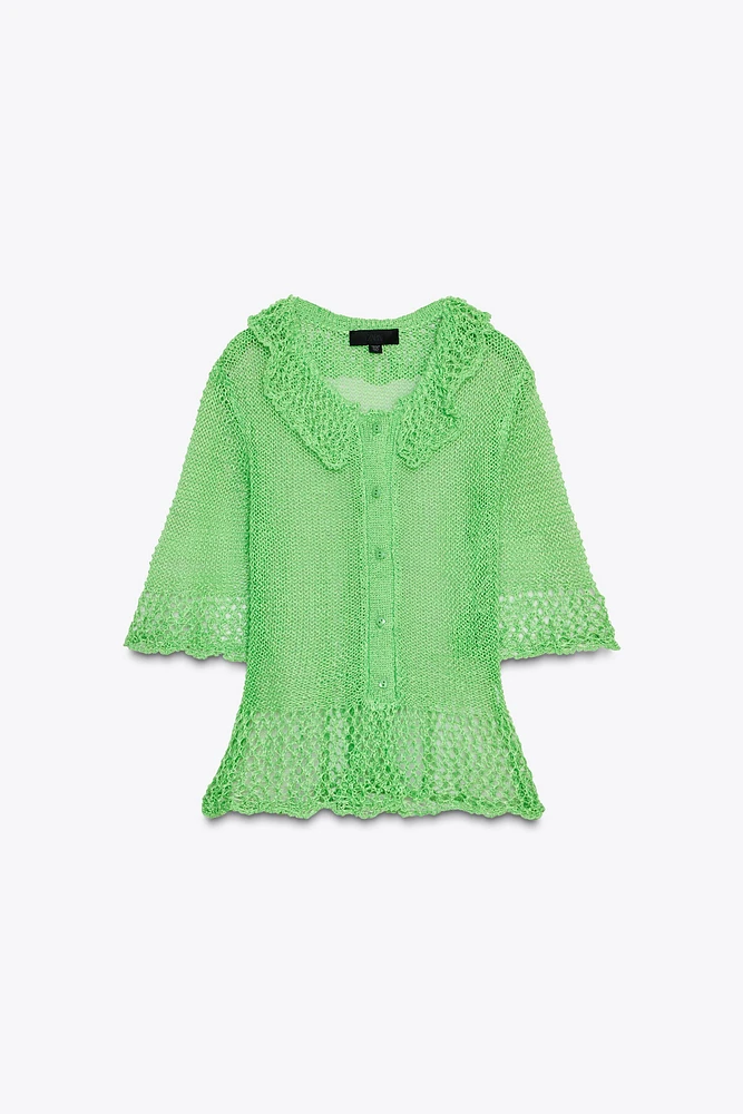SHORT SLEEVE OPEN KNIT CARDIGAN
