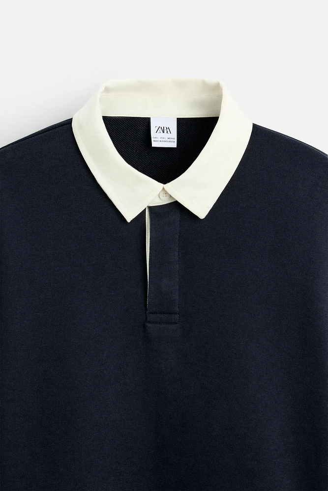 CONTRAST COLLAR POLO SWEATSHIRT