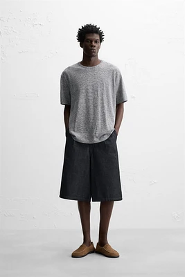 STRIPED COTTON LINEN BLEND T-SHIRT