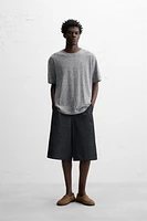 STRIPED COTTON LINEN BLEND T-SHIRT