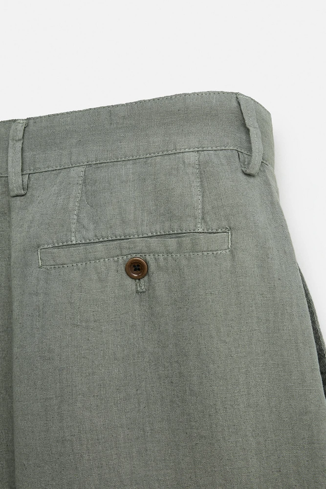 100% LINEN PLEATED SHORTS