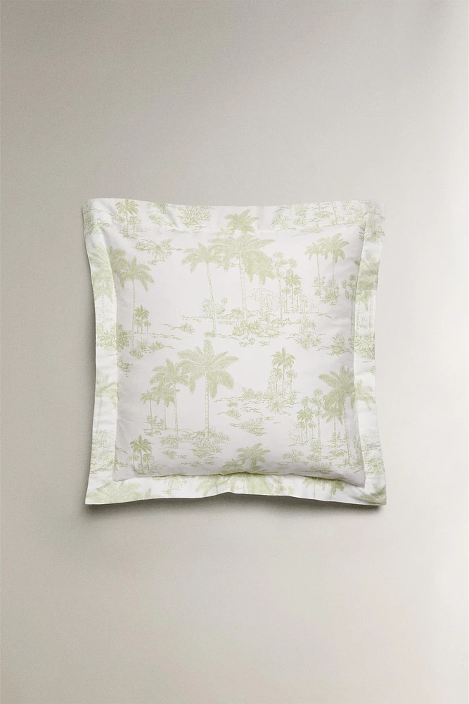TAIE D’OREILLER SATIN TOILE DE JOUY PALMIERS