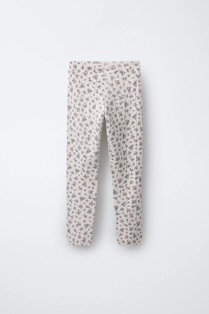 FLORAL PRINT FINE KNIT LEGGINGS
