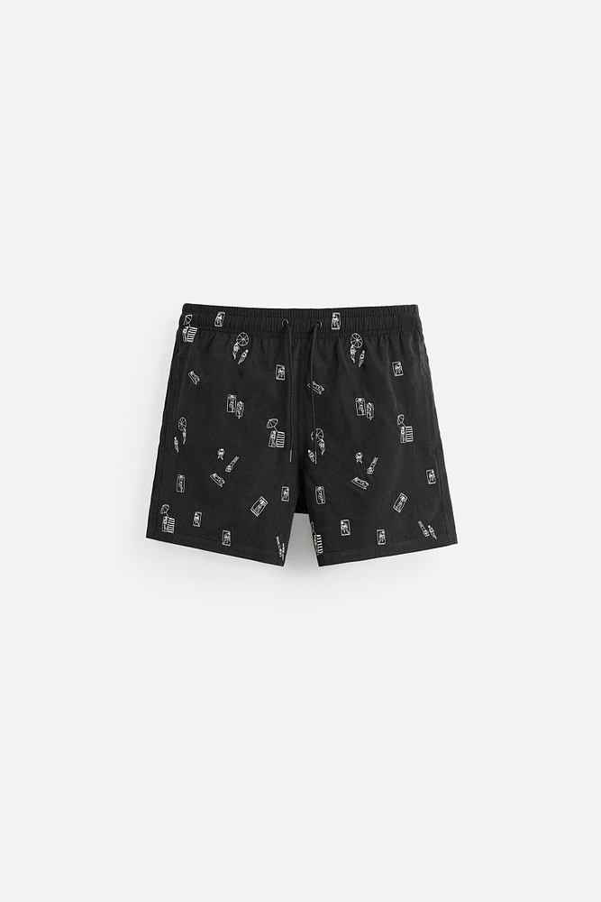 EMBROIDERED MID-LENGTH SWIMSUIT