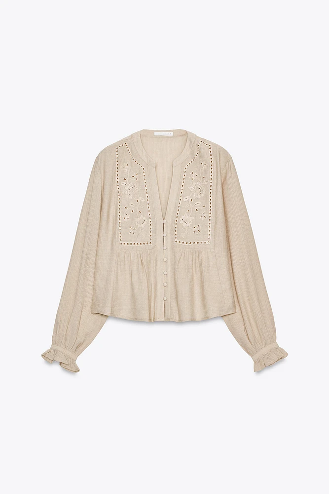 SHORT EMBROIDERED EYELET BLOUSE