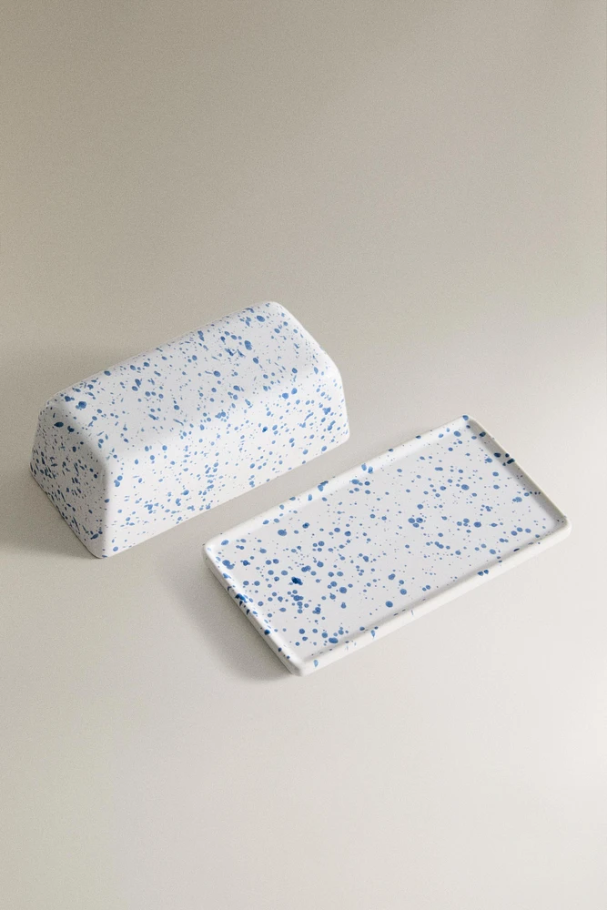 SPLATTERED STONEWARE BUTTER DISH