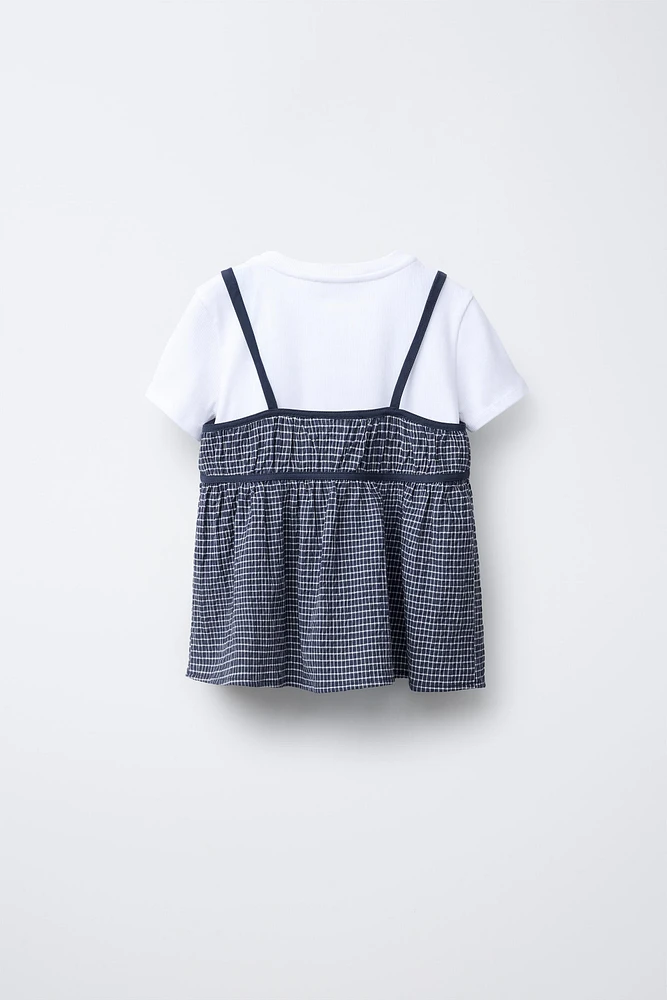 PLAID COMBINATION TOP