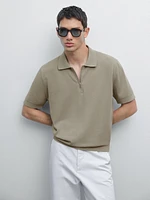 Cotton knit quarter-zip polo shirt