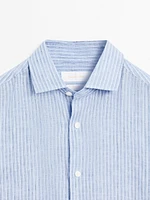 Regular fit striped 100% linen shirt