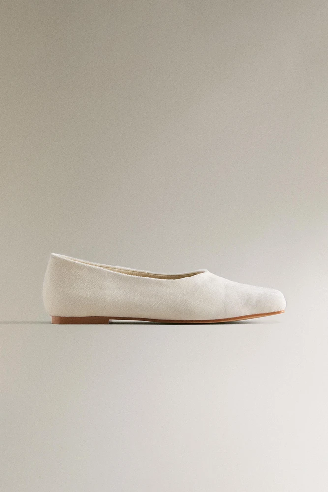 FAUX FUR LEATHER BALLET FLATS