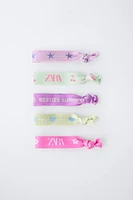 FIVE-PACK OF TEXT HAIR TIES