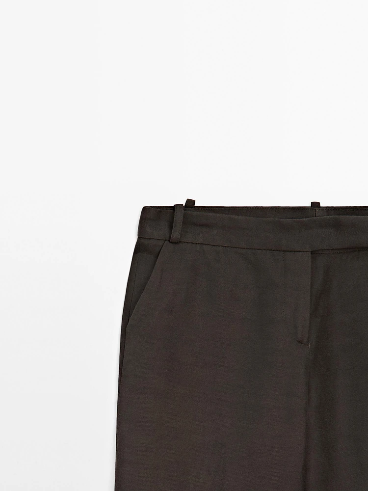 Straight fit linen blend trousers