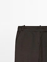 Straight fit linen blend trousers