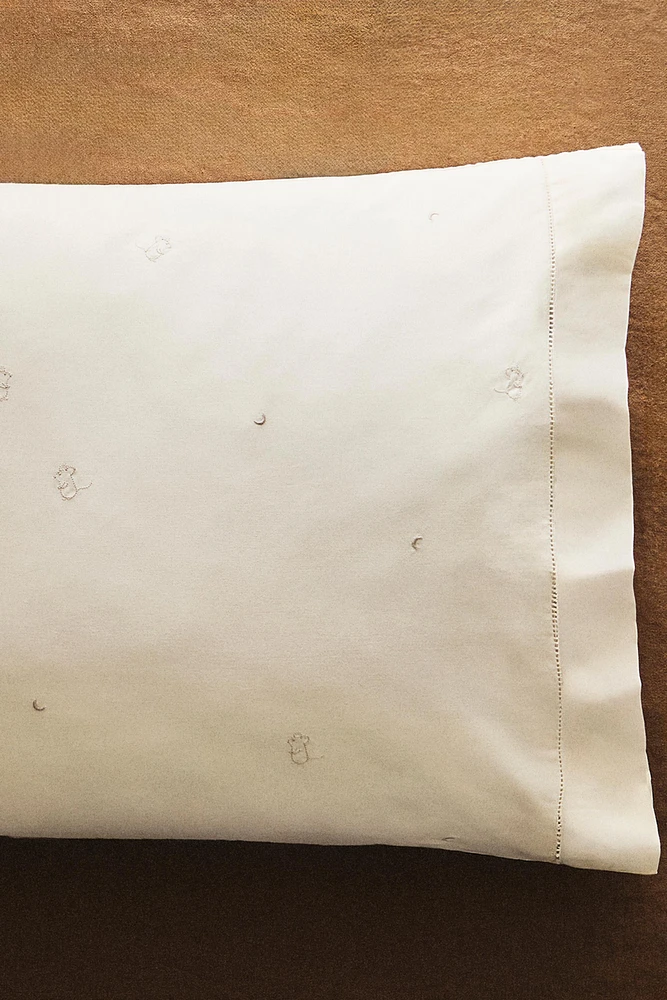 CHILDREN'S EMBROIDERED LITTLE MICE PILLOWCASE